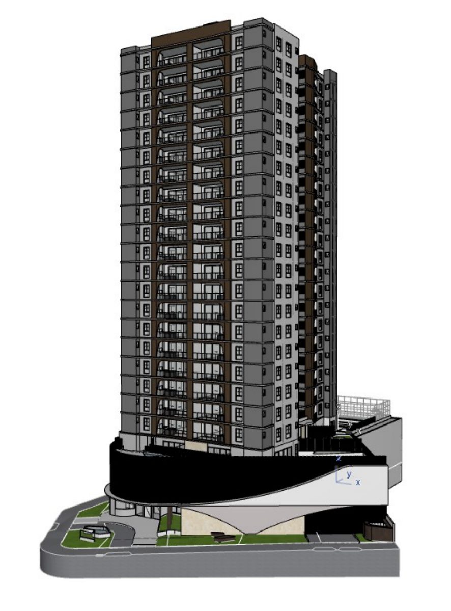 Torre residencial de 20 pavimentos modelada em BIM